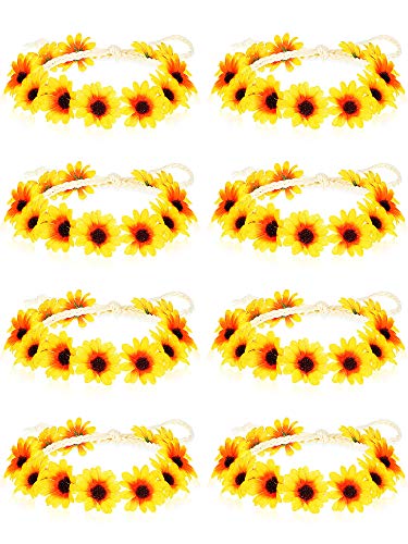 WILLBOND 8 Pcs Yellow Sunflower Headbands for Women - Floral Hair Wreaths