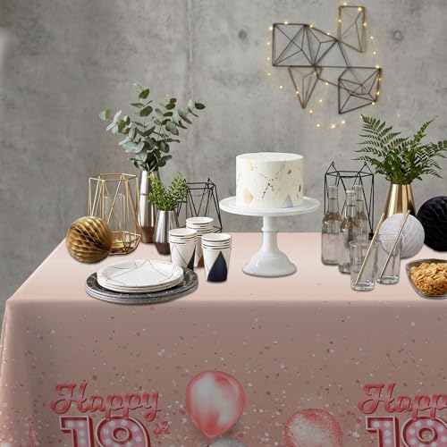 Pink Glitter Happy 19th Birthday Tablecloth - 53 x 108 in