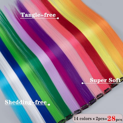 Rainbow-28 Pack Colored Clip-In Hair Extensions 22 Inch for Women & Parties