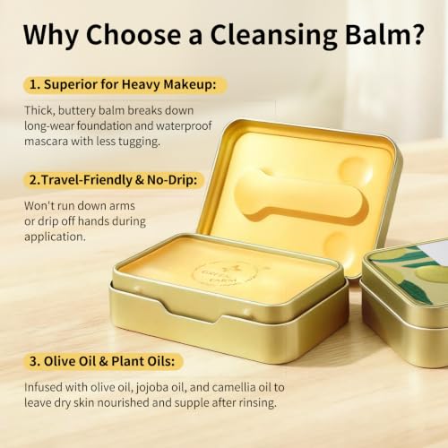 GREEN FARM Olive Cleansing Balm 2.87oz Makeup & Sunscreen Remover, Gentle Oil-to-Milk Cleanser