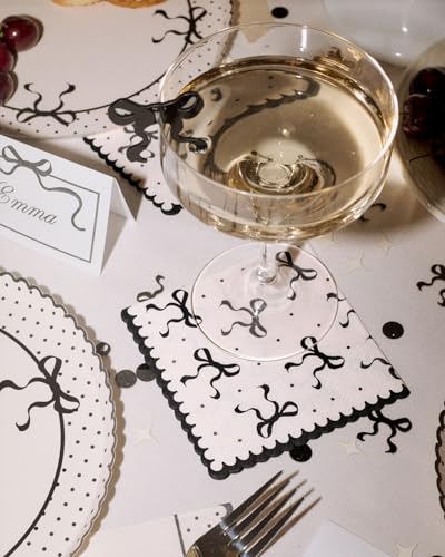 Ivory & Black Bow Paper Napkins - 24 pcs | Elegant Party Decor