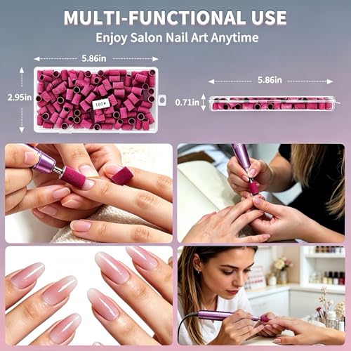 120pcs Pink Sanding Bands Set for Nail Drill - #180 Medium Grit