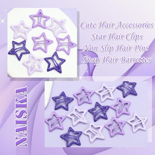 NAISKA Y2K Purple Star Hair Clips - 12 Non-Slip Snap Barrettes