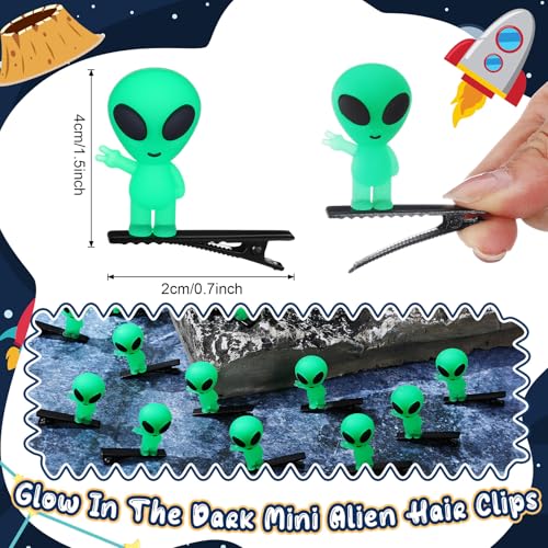 30 Pcs Glow in the Dark Alien Hair Clips - Quirky Rave Hair Accessories