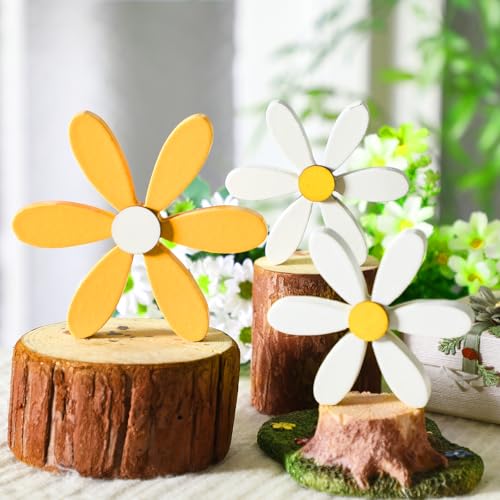 Summer Daisy Decor Wooden Flowers - 3pcs Table Centerpieces