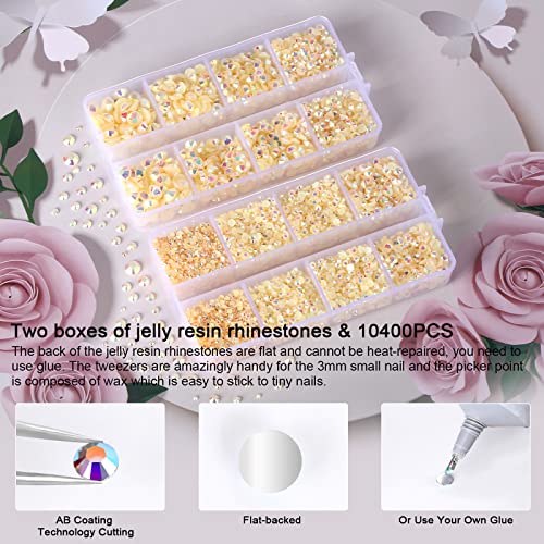 QPRETTY DU Beige AB Rhinestones 10400PCS Flatback Resin Crystals for Nails & Crafts