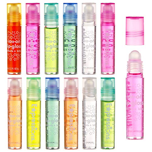 12pc Fruity Roll-On Lip Gloss Set with Carrying Case for Kids