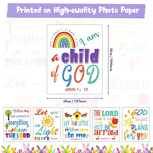 Set of 6 Inspirational Kids Canvas Posters - Rainbow Bible Verse Wall Art 8x10