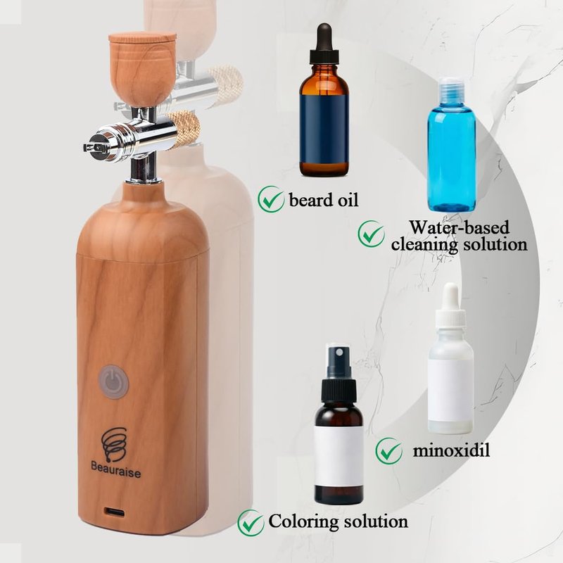 Portable Beard Oil Sprayer & Precision Applicator – Cordless Electric Airbrush Gun for Even Coverage, Nano Mist,Saves 30% Oil in 10 Seconds. Compatible with Minoxidil & Beard Dye. (Natural, Bare Tool)