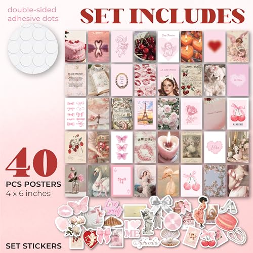 Pink Coquette Wall Collage Kit - 40 Cute Aesthetic Posters