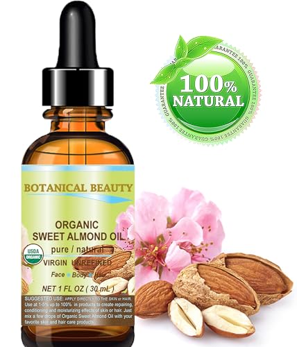 Botanical Beauty Organic Sweet Almond Oil - 100% Pure Cold Pressed Carrier Oil