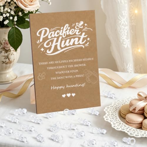 61-Piece Baby Shower Pacifier Hunt Game Set with Wooden Sign