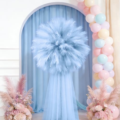 50pcs Sky Blue Faux Pampas Grass - 21.6 Inch Fluffy Decor