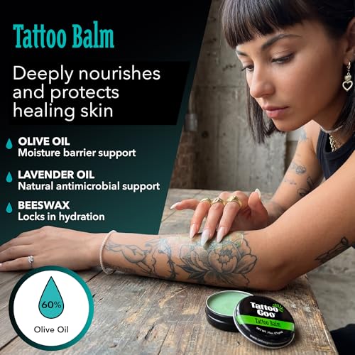 Tattoo Goo Tattoo Aftercare Kit, 3 Piece Set, Includes Antimicrobial Soap, Tattoo Balm & Healing Lotion, Main Vibrant Color & Glow, Complete Kit for Fresh Ink, Ongoing Ink Maintenance & Piercing Care