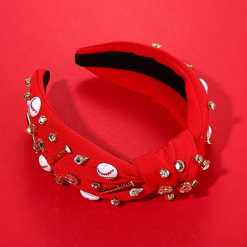 Baseball Knotted RED Women's Sport Headband with Charms - Game Day Accessory