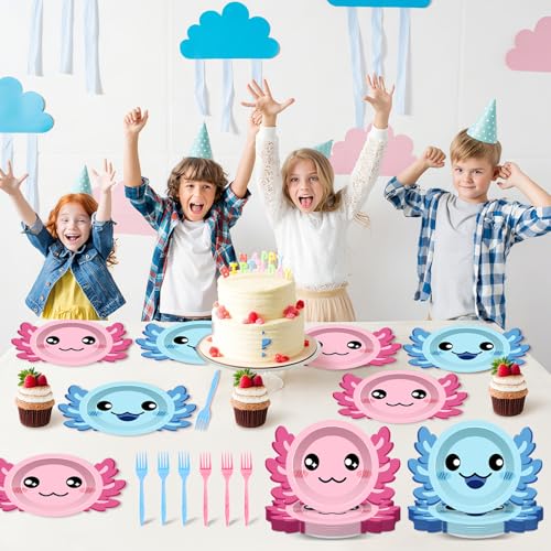 Axolotl Birthday Party Plates Set for 20 Guests – 7 Inch Dessert Plates & Forks