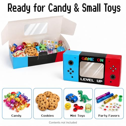 12PCS Video Game Party Favor Boxes with Clear Window - Gamer Treat Boxes