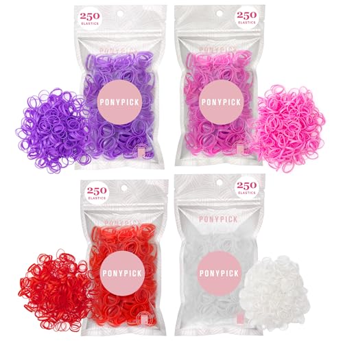 Multicolor Pony Pick Sweetheart Hair Elastics 1000 Pack Kids & Adults