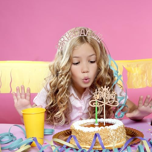 AOPRIE Gold Pink Birthday Girl Headbands Sash & Rhinestone Tiara Crown Set for Women Girls