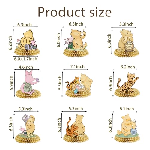 Winnie the Pooh Centerpieces - 9pcs Honeycomb Table Decor for Baby Shower & Birthday Parties
