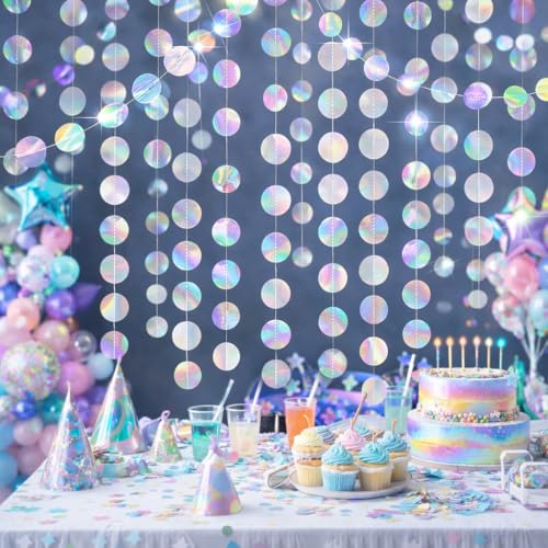 Iridescent Circle Garlands - 6 Pack 13ft Holographic Party Decorations