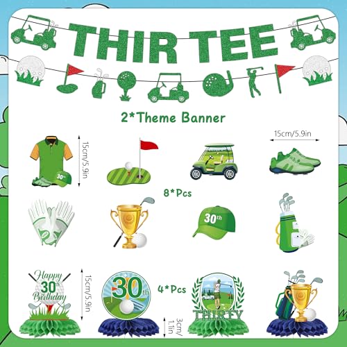 Golf 30th Birthday Decorations - 14 Pcs Golf Themed Party Set