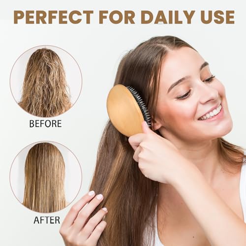 RAVEGO Boar Bristle Hair Brush - Curved Nylon Detangling Brush for All Hair