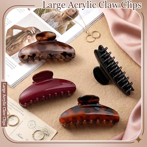 HairChrysm 4-Pack Large Acrylic Claw Clips for Thick and Fine Hair