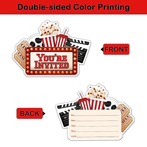 Movie Party Invitations Set of 15 with Envelopes & Stickers