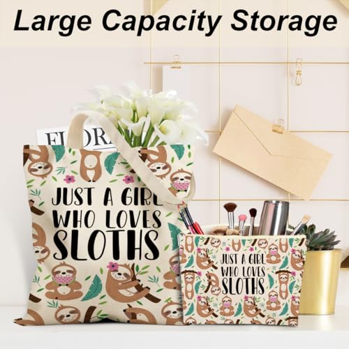 Jealance Canvas Tote Bag and Cosmetic Pouch Set for Women