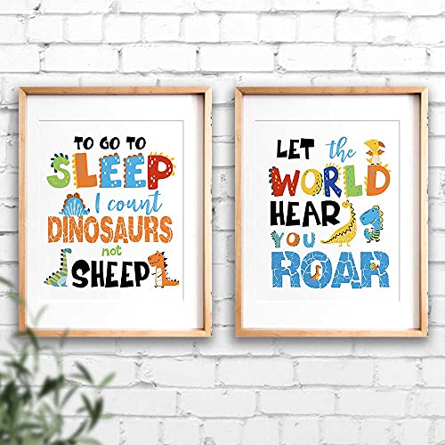 Inspirational Dinosaur Wall Art Set for Kids - Unframed 8"x10" Prints