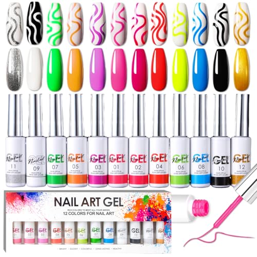 12-Color Nail Liner Gel Polish Kit with Integrated Precision Brush
