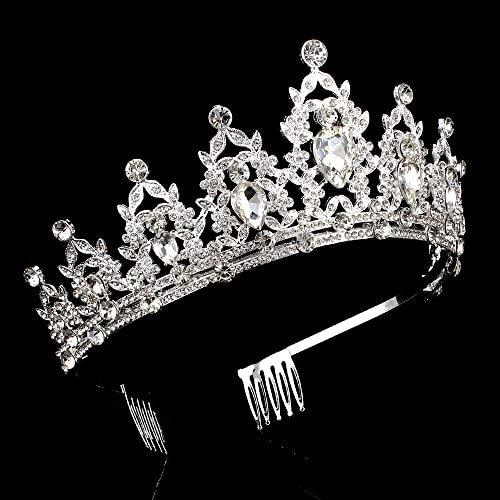AOPRIE Silver King & Queen Tiara and Crown Set - Crystal Hair Accessories for Weddings, Proms, and Parties