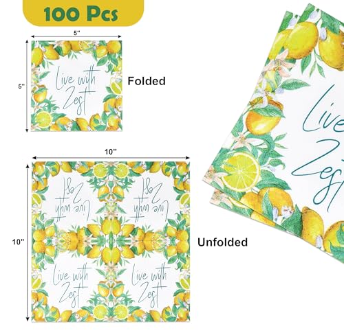 Floral Cocktail Napkins - Live with Zest, 100 Pcs Disposable, 10" x 10"