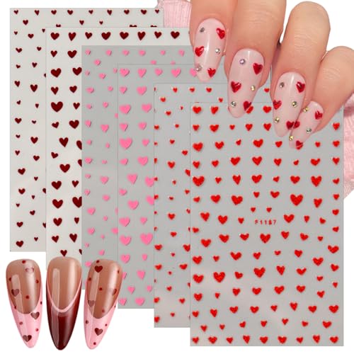 KTAABTR Valentines Style 06 Small Heart Nail Stickers 6 Sheets Glitter Decals for Manicure & DIY Nail Art