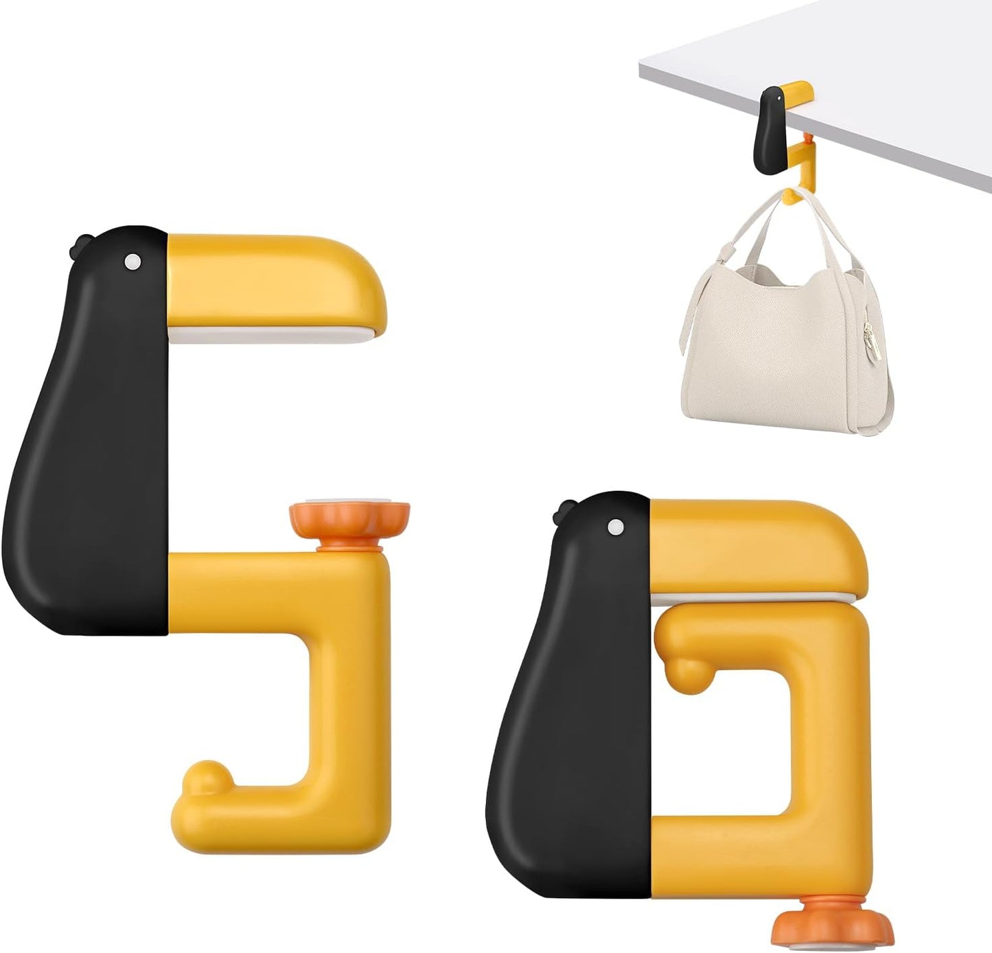 Cute Duck Shaped Purse Hook - Foldable Compact Table Holder | Adjustable Arm Clamp, Non-Slip Design, White, 2 Pieces