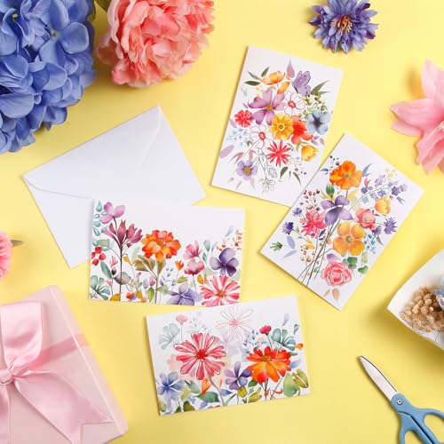 Quera 24 Pack Floral Blank Greeting Cards with Envelopes - 4"x 6"