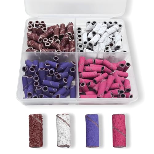 200Pcs Nail Drill Sanding Bands Set with Mandrel Bit - 4 Grit Sizes