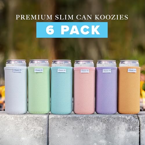 Slim Can Cooler Sleeves - 6-Pack Insulated Neoprene Koozies for Seltzers & Beers