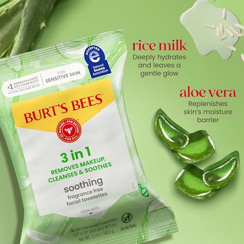 Burt's Bees Soothing Facial Towelettes, Fragrance Free Makeup Remover Wipes