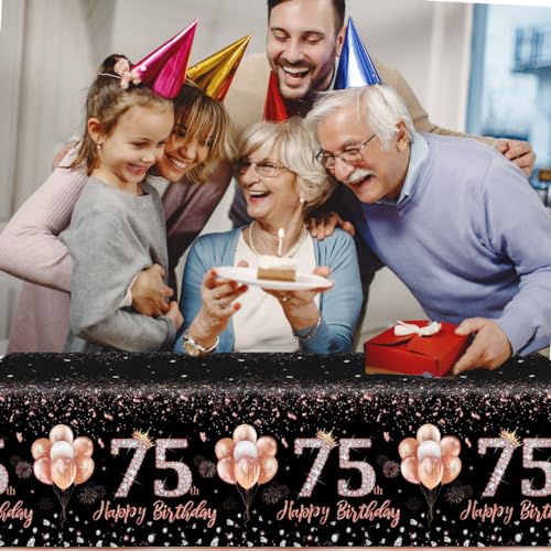 3 Pack Rose Gold 75th Birthday Tablecloths - Disposable Rectangular Covers
