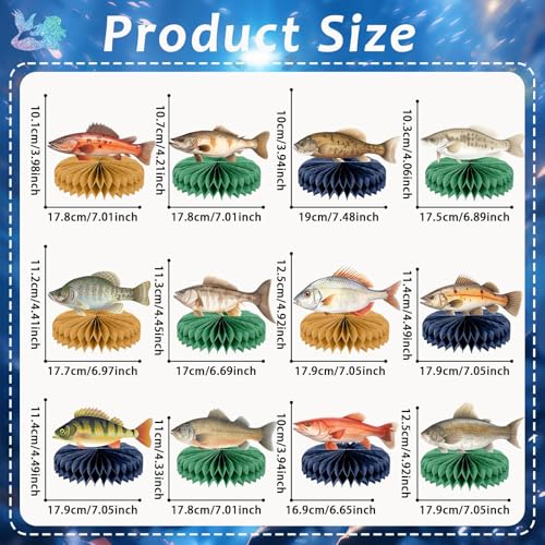 Gone Fishing Honeycomb Centerpieces - 12PCS Fishing Birthday Party Decor
