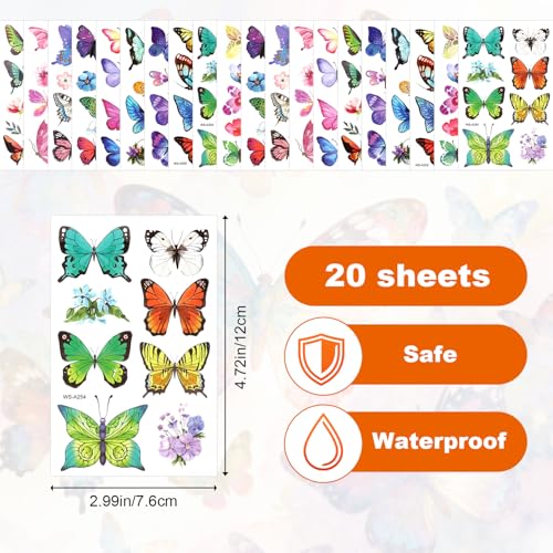 100pcs Colorful Butterfly Temporary Tattoos for Kids & Adults