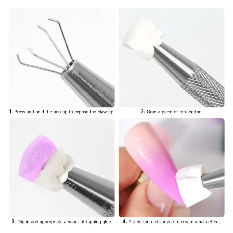 100 Pcs Nail Sponges Set for Ombre Gel with Grabbing Pen & Storage Box