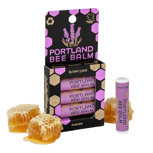 Portland Bee Balm Lavender Lip Balm 3 Pack - All Natural Beeswax Moisturizer