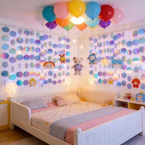 Iridescent Circle Garlands - 6 Pack 13ft Holographic Party Decorations