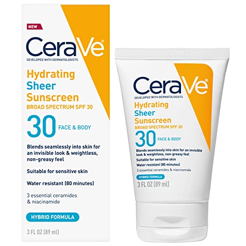 CeraVe Hydrating Sheer Sunscreen SPF 30 3oz - Water-Resistant, Sensitive Skin