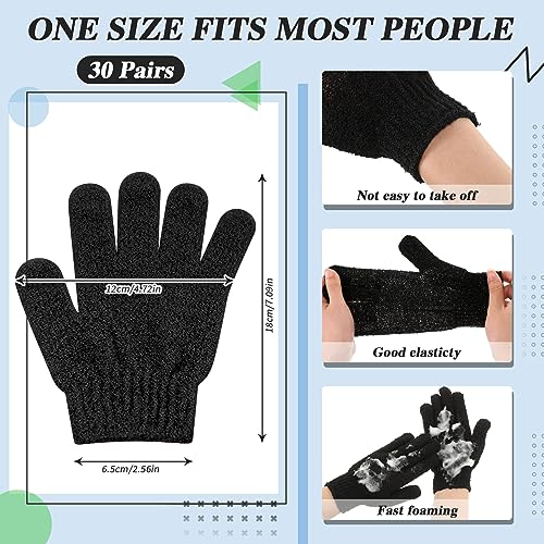Ramede 30 Pair Exfoliating Gloves Double-Sided Nylon Scrubbers Black