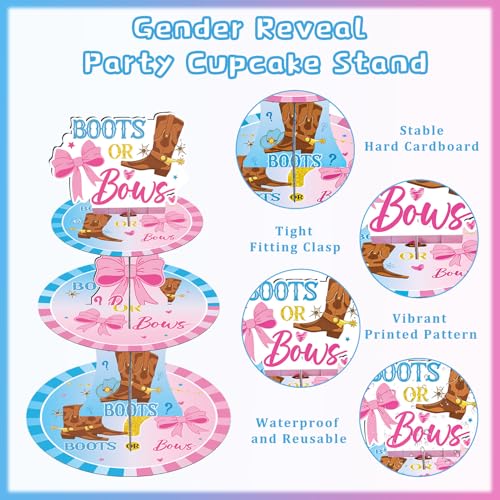 Boots or Bows Gender Reveal Cupcake Stand - 3 Tier Party Decor