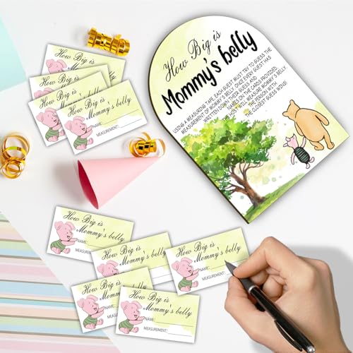Winnie the Pooh Baby Shower Game Set - 54pcs Belly Measuring & Guest Cards